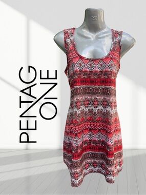 3👚/ 25$ -Petagone Red Patterned Midi Dress | Large
